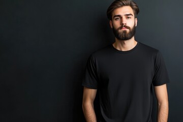 Naklejka premium Stylish male model in black t shirt for logo design.