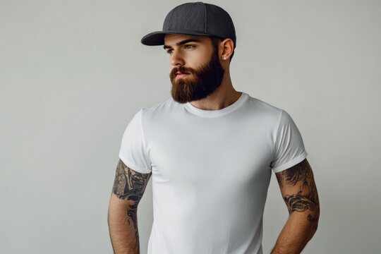 Hipster male model in blank t shirt with logo space