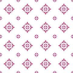 Valentine’s Day seamless pattern design, pink hearts and rhombus in flowery composition.