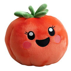 Red and Green Plush Anthropomorphic Tomato Toy with Expressive Features, Transparent PNG for Food-Themed Designs