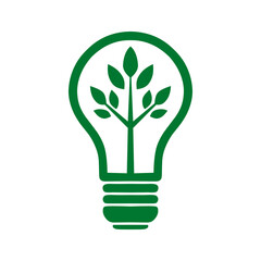 A green light bulb with a tree inside icon vector, symbolizing eco-friendly and sustainable energy solutions.