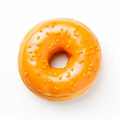 Orange Donut, Isolated white background, flat lay 