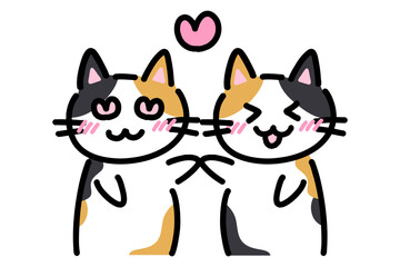 ラブラブな手描きの猫のイラスト