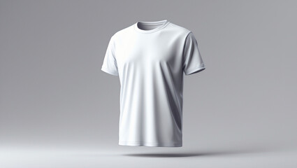 Front and Back View of a Blank White T-Shirt, Ideal for Mockups or Design Presentations, Displaying Garment Details with Subtle Lighting and Floating Effect
