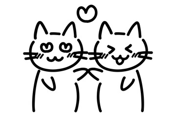 ラブラブな手描きの猫のイラスト