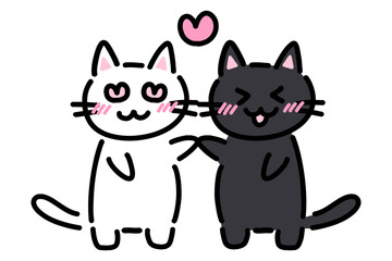 ラブラブな手描きの猫のイラスト