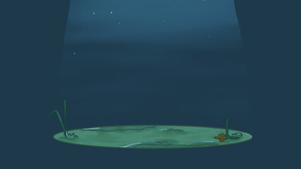 Serene grassy field illuminated by soft moonlight, surrounded by a dark, tranquil forest. Perfect for fantasy or nature-themed projects