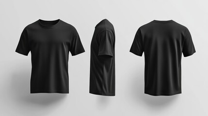 Naklejka premium Black t shirt mockup showcasing multiple angles for design placement and text customization options. Generative AI