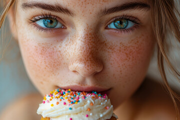 Generative AI Image of a Happy Child Smiling While Enjoying Sweets, Candies, and Bakery Treats
