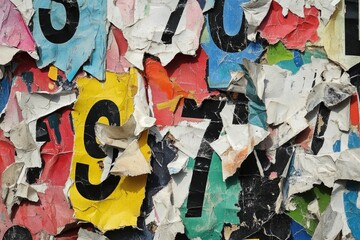 Fototapeta premium Grunge collage of numbers and letters on torn paper background