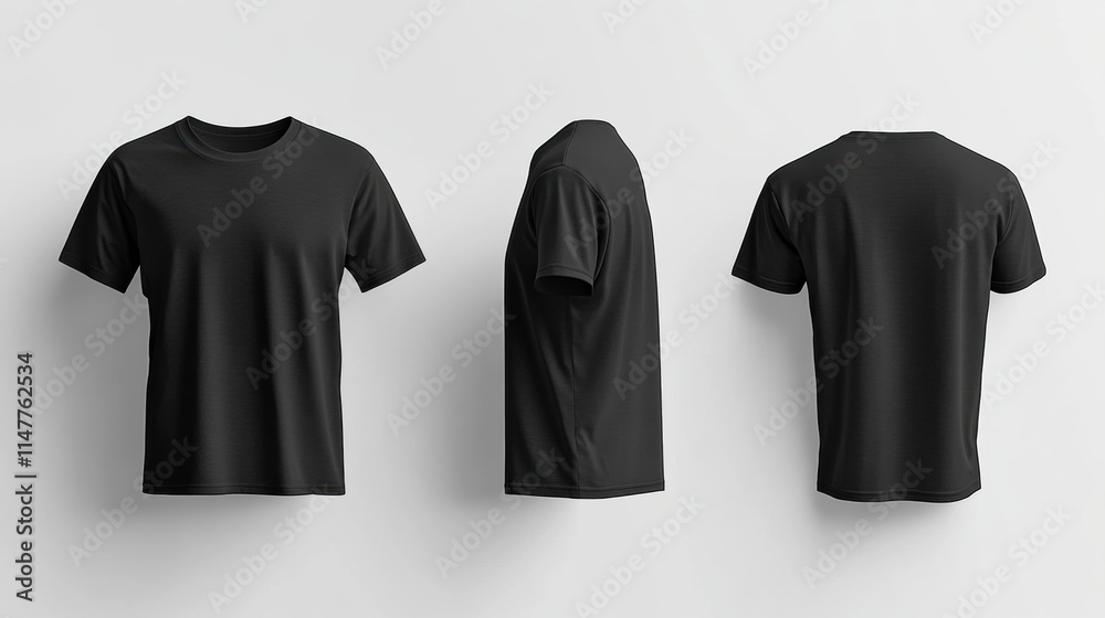 Leinwandbilder empty black t shirt mockup showcasing front, side, and back views for design placement and customiza