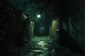 Darkness in a old grunge dirty street in the middle of night