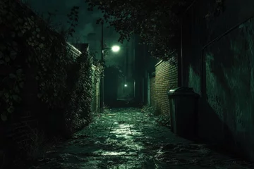 Darkness in a old grunge dirty street in the middle of night