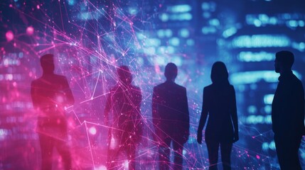 Fototapeta premium Professionals Analyzing Market Trends in a Digital Environment with a Futuristic City Background