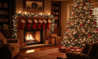 Cozy winter holiday living room scene