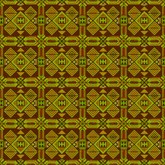 Geometric Abstract Pattern:  A vibrant and intricate pattern of interlocking geometric shapes, creating a captivating visual rhythm. The colors, a harmonious blend of brown and green.