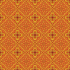 Red and Yellow Ornamental Pattern: Intricate floral patterns in vibrant red and yellow hues create a captivating and seamless geometric backdrop.