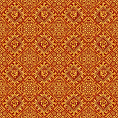Fiery Geometric Textile: A rich tapestry of interwoven, fiery orange and reddish-brown geometric patterns.  Intricate details create a luxurious and captivating design, perfect for fashion.