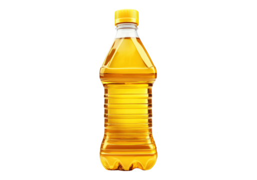 Cooking oil in plastic bottle. Transparent background .Isolated PNG