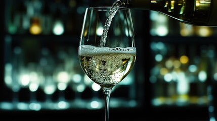Pouring elegant sauvignon blanc bar setting beverage photography chic atmosphere close-up view wine experience