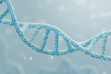 DNA genetic abstract close-up on blue futuristic backdrop. 3D rendering.