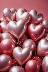 Pink heart shaped balloons, valentine's day card