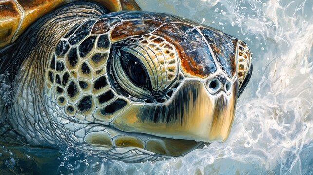 detailed painting a sea turtle face