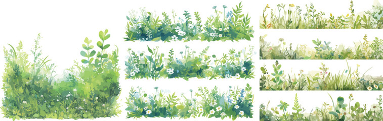 grass border watercolor clipart