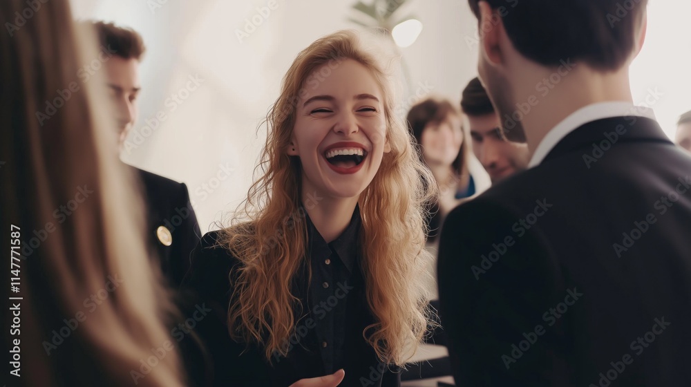 Aufkleber bright smiles fill the room as accomplished individuals in business attire connect enthusiastically 