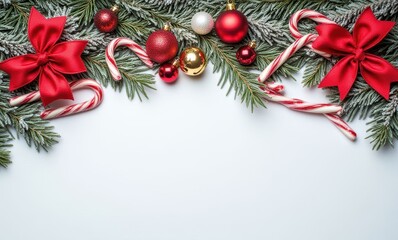 Festive holiday decorations on fir branches