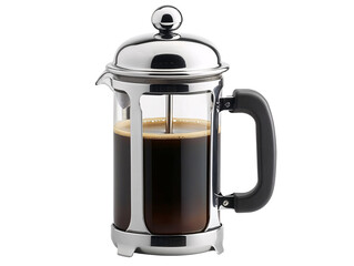 Isolated Stainless Steel French Press with Dark Coffee