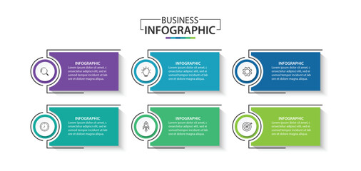 Business infographic template. 6 Step timeline journey, vector illustration