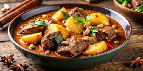 Fototapeta premium Aerial Close-Up Massaman Curry Photography: Delicious Thai Food Dish