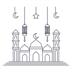 Mosque,  Arabic lantern ornament. Suitable for design element of Ramadan Kareem greeting template. Ramadan Kareem theme background template.