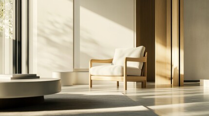 Fototapeta premium Minimalist modern living room with sleek, open decor. Featuring clean lines and soft tones