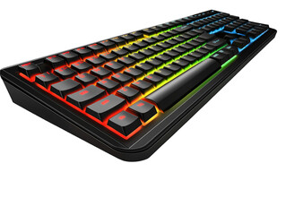 Isolated Black RGB Gaming Keyboard with Colorful Backlit Keys