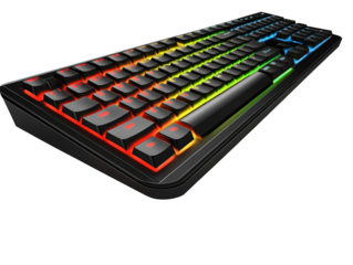 Isolated Black RGB Gaming Keyboard with Colorful Backlit Keys