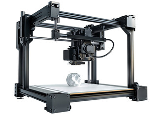 Isolated Black 3D Printer Creating Geometric Shape