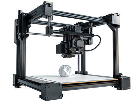 Isolated Black 3D Printer Creating Geometric Shape