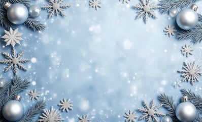 Festive winter scene with ornaments