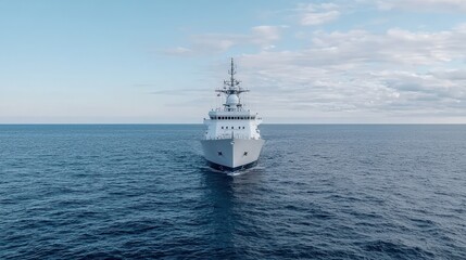 Naklejka premium Modern warship sailing on calm ocean.