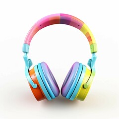 Rainbow Headphones, Isolated on white background, flat lay