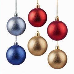 Holiday Ornament Set: Five Hanging Christmas Balls in Vibrant Colors on Transparent Background