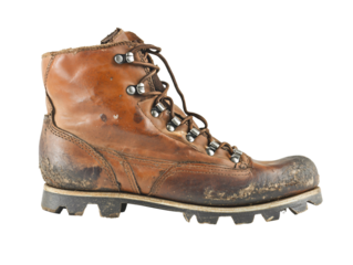 Isolated Old Brown Leather Hiking Boot