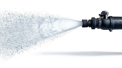 Powerful water spray bursting forth with energy and liquid motion creating a dynamic splash of water droplets and mist  The image captures the force pressure