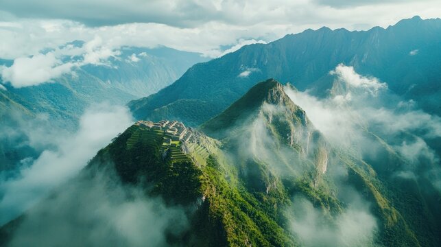 Majestic Machu Picchu Andes Mountains Clouds Ancient Ruins Travel Photography