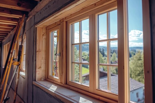 Renovating old house with energy efficient wooden windows.