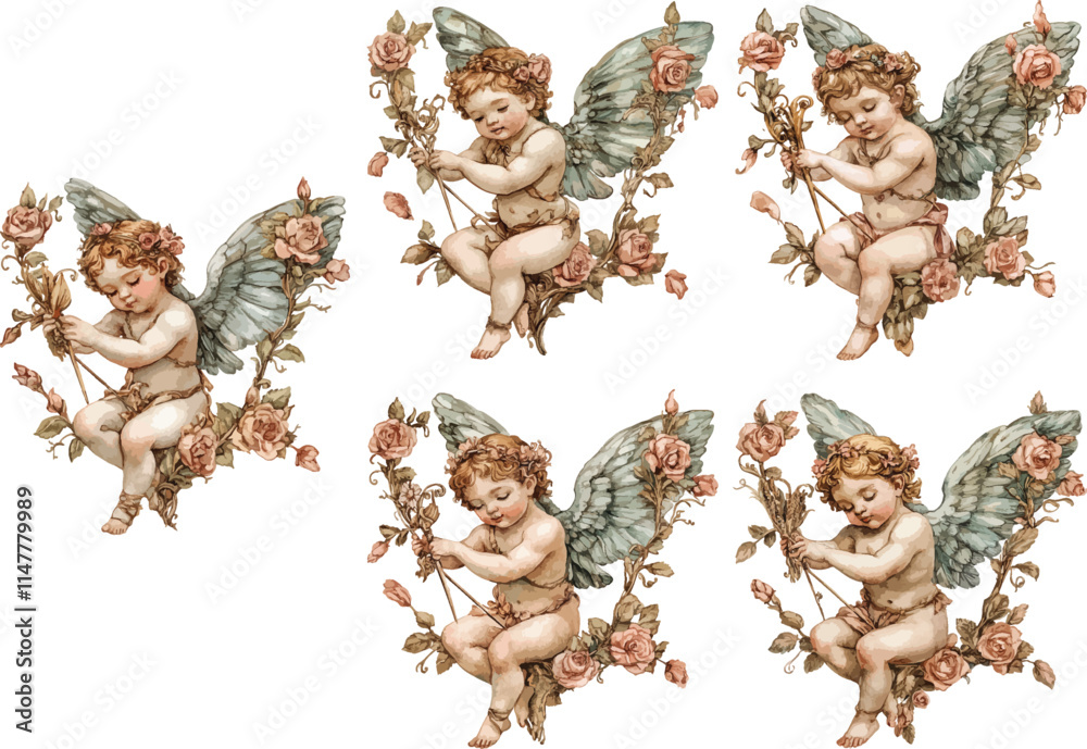 Sticker cupid watercolor clipart