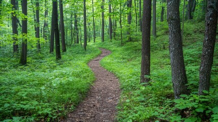 Fototapeta premium Serene Nature Trail Through Lush Green Forest Landscape