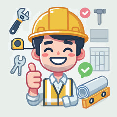 vector of architect character with his work helmet